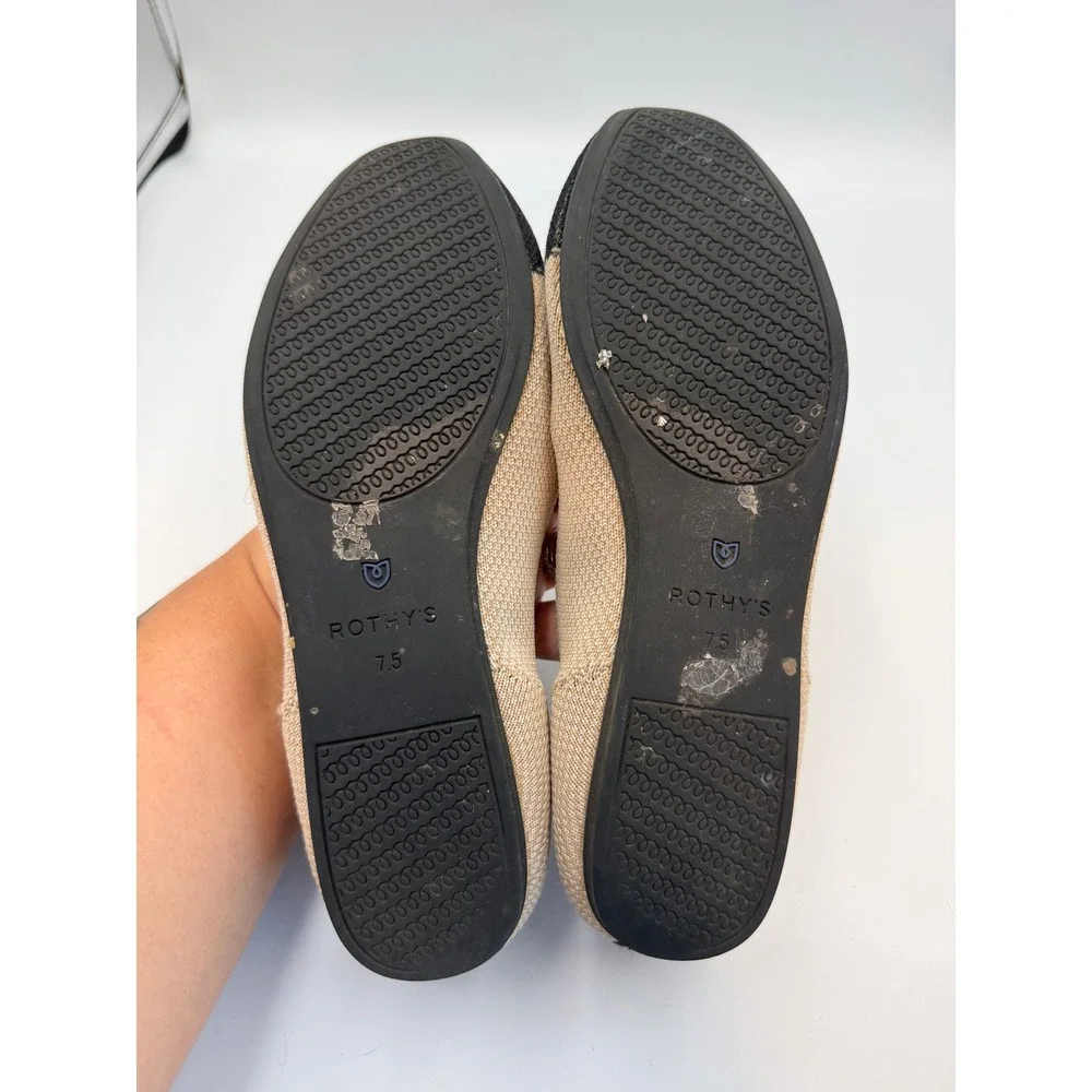 Rothys Cap Toe Flat Sand Black Knit Ballet Shoes Women's 7.5